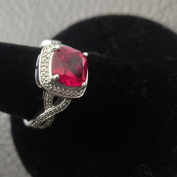 Cushion Cut Lab-Created 8mm Ruby Sterling Silver Size 7.5 (Kay Jewelers Ring) - Picture 3 of 4
